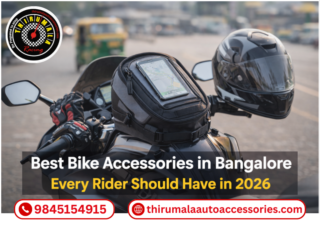 Best bike accessories in Bangalore including motorcycle tank bag, helmet and riding gear
